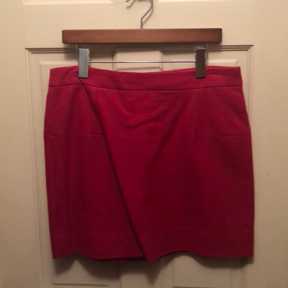 Hot pink wool mini skirt.